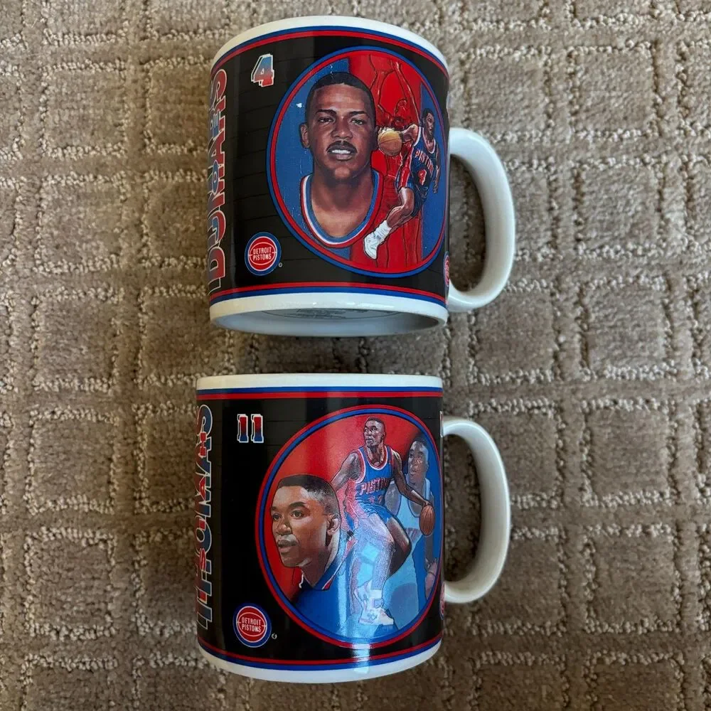 VTG Joe Dumars Isiah Thomas Detroit Pistons Coffee Mugs Limited Edition Licensed